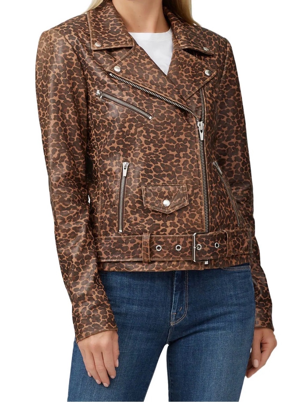 Veda Leopard-Print Moto Jacket in Brown - Picture 6 of 6